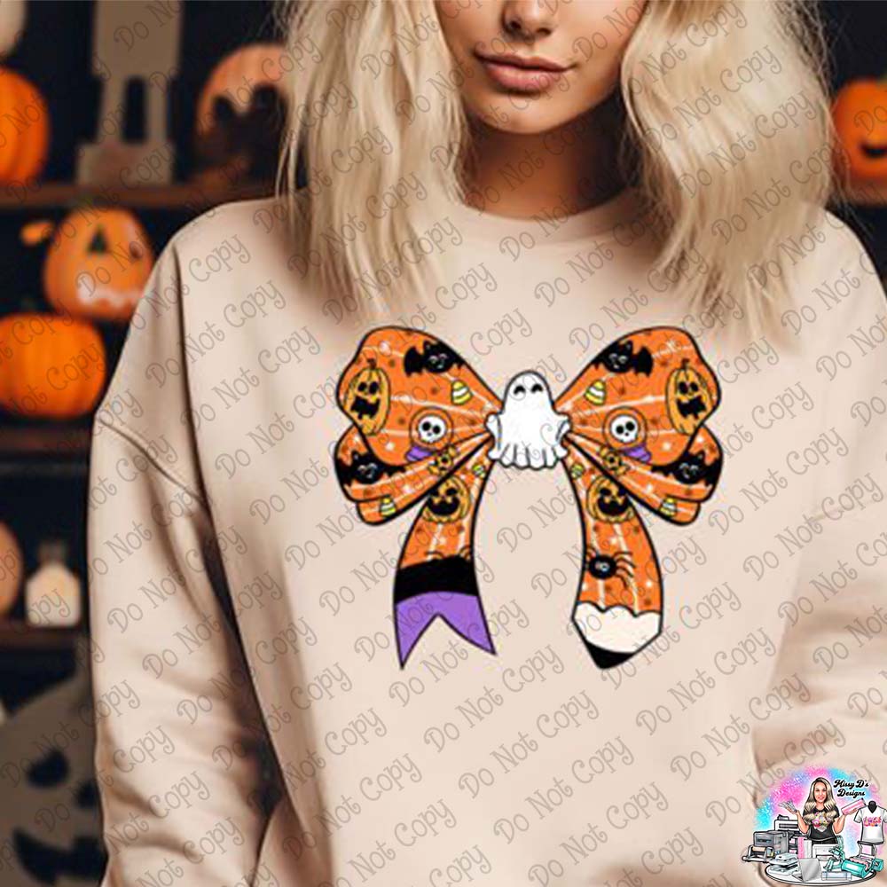 Halloween Orange Coquette Pencil Teacher SHIRT