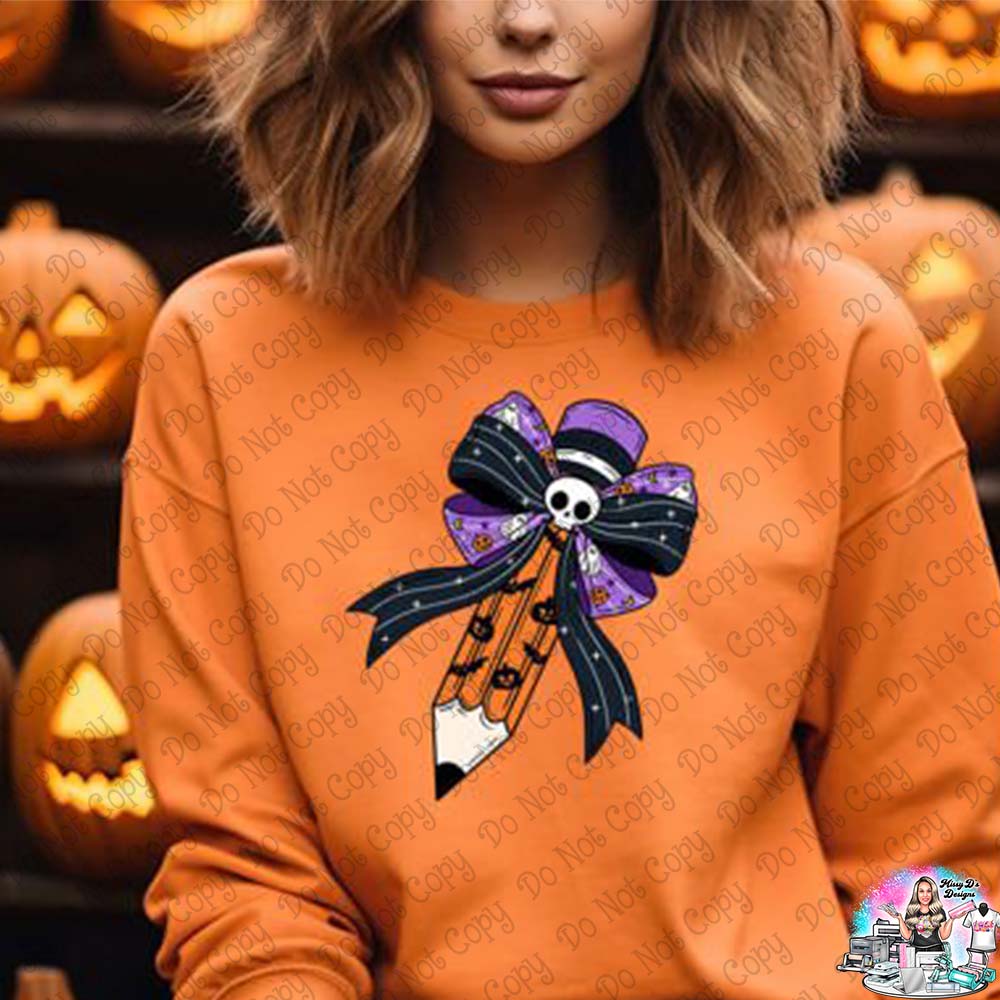 Halloween Skeleton Coquette Pencil Teacher SHIRT