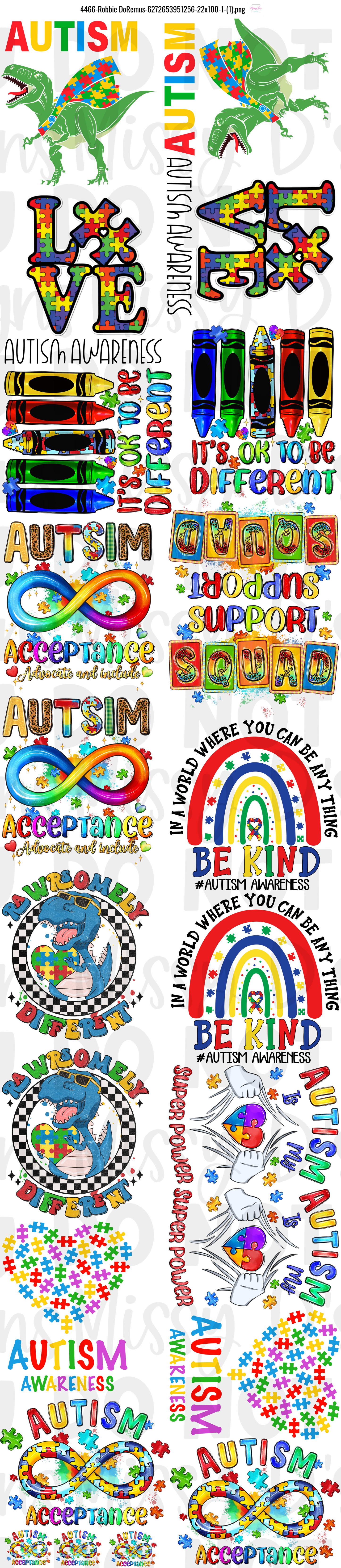 22 x 100 inch AUTISM Pre-made Gang Sheet