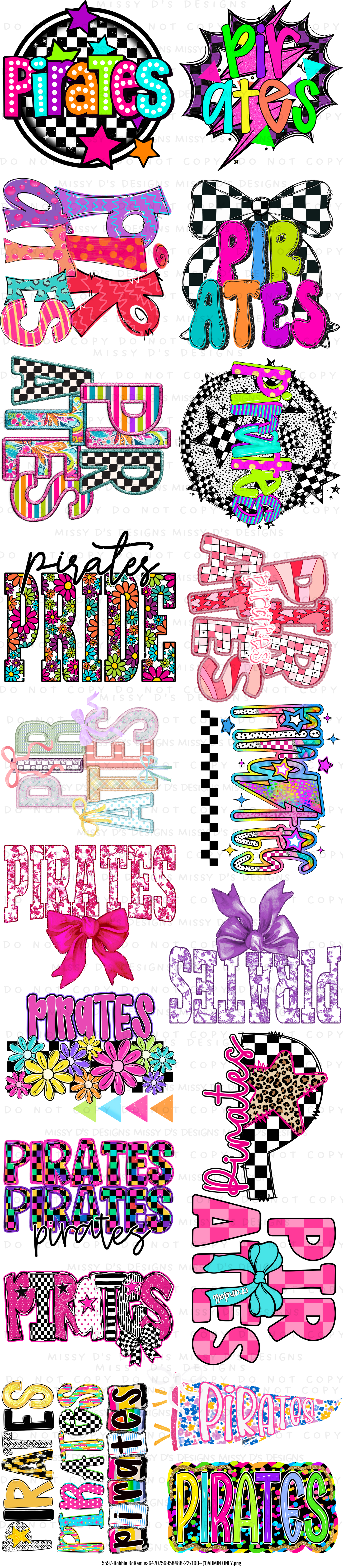 22 x 100 inch Colorful Pirates Mascot #2 Pre-made Gang Sheet