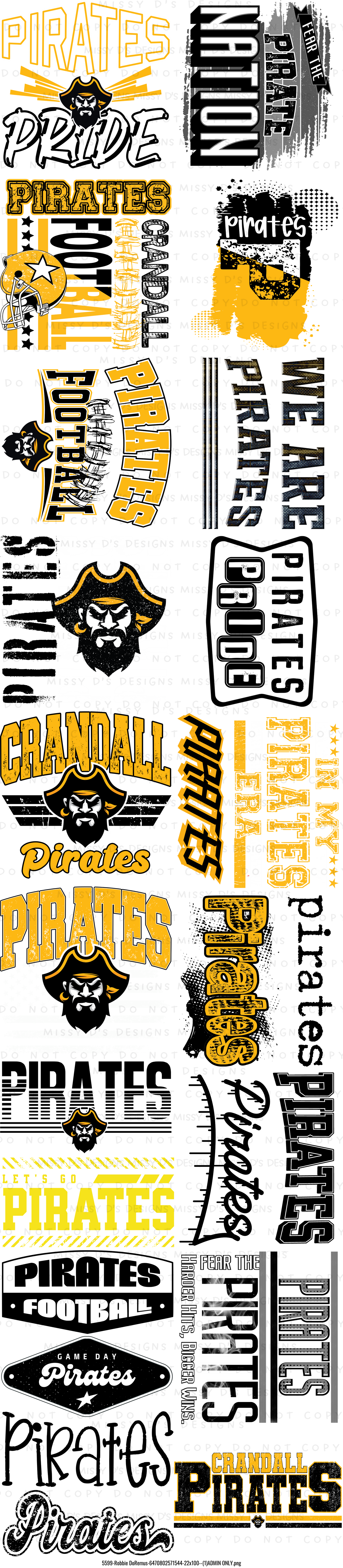 22 x 100 inch Gender Neutral Pirates Mascot #2 Pre-made Gang Sheet