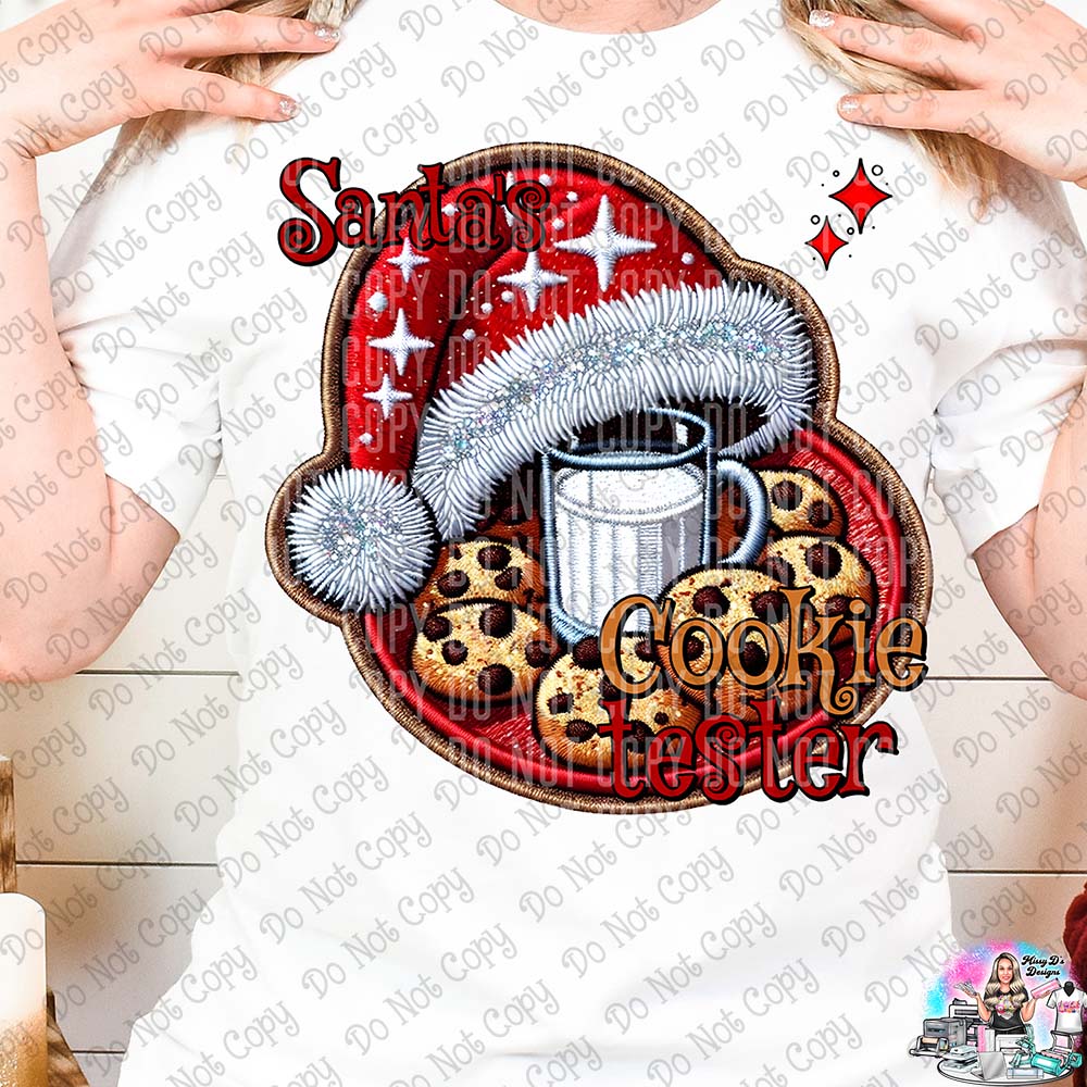 Santa's Cookie Tester Faux Embroidery SHIRT
