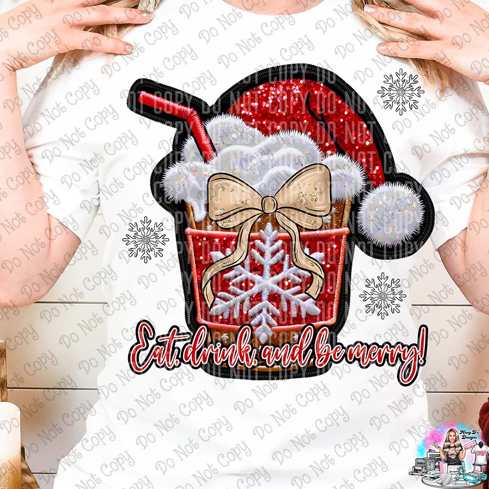 Eat Drink and Be Merry Faux Embroidery Christmas Egg Nog SHIRT