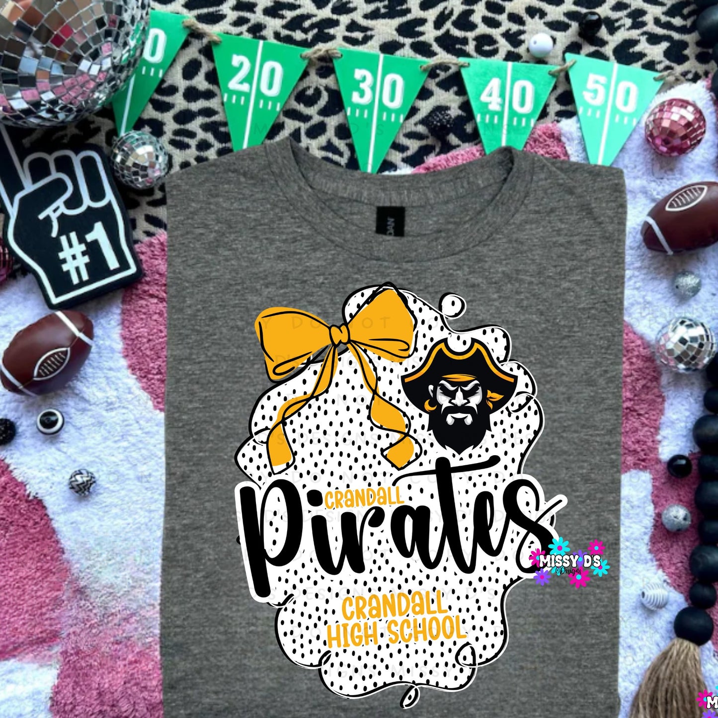 Crandall Pirates Dotted Bow Crandall High School Crewneck Sweatshirt