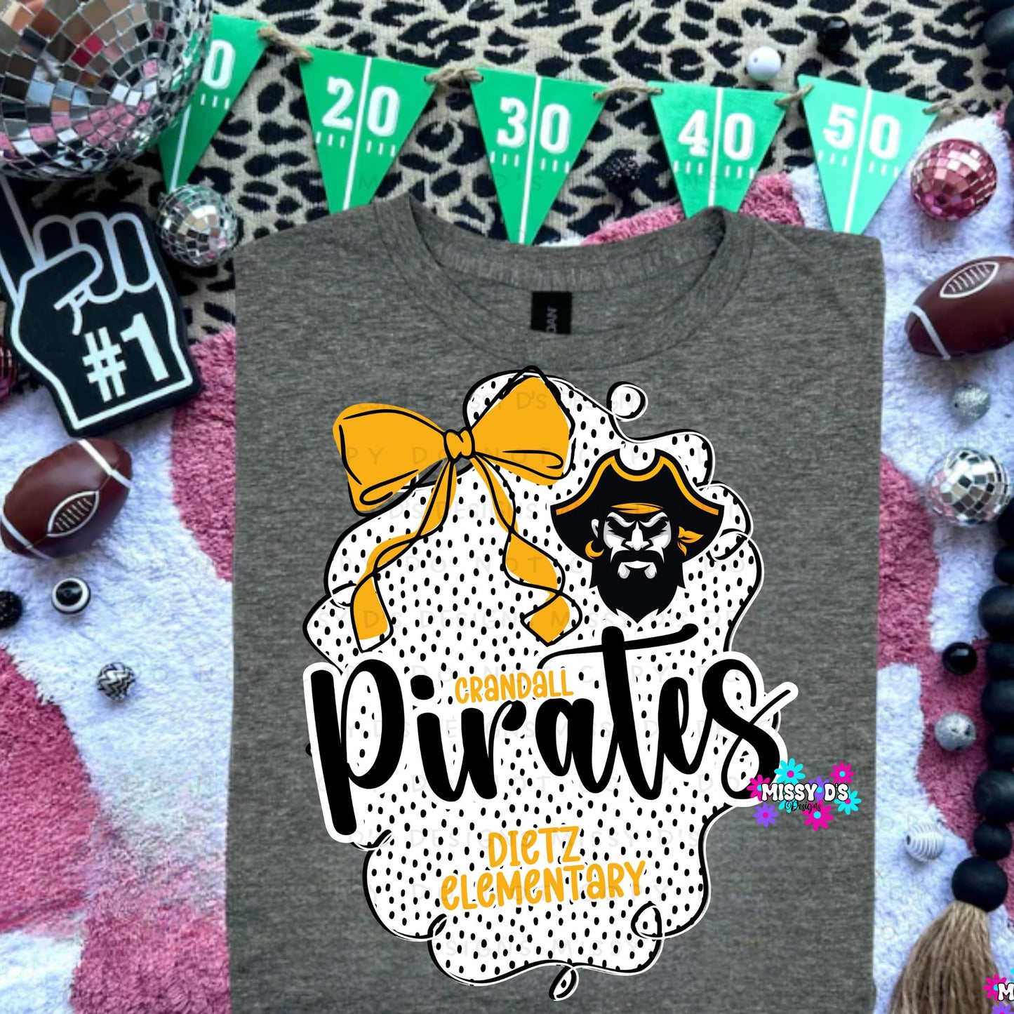 Crandall Pirates Dotted Bow Dietz Elementary Crewneck Sweatshirt
