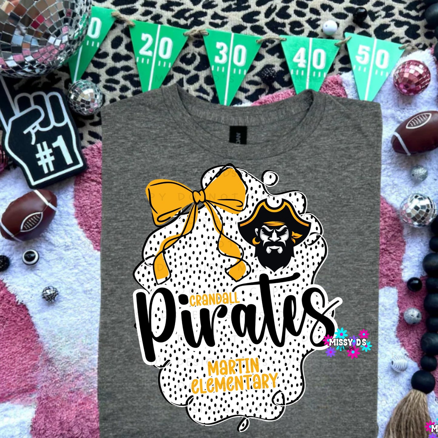 Crandall Pirates Dotted Bow Martin Elementary Crewneck Sweatshirt