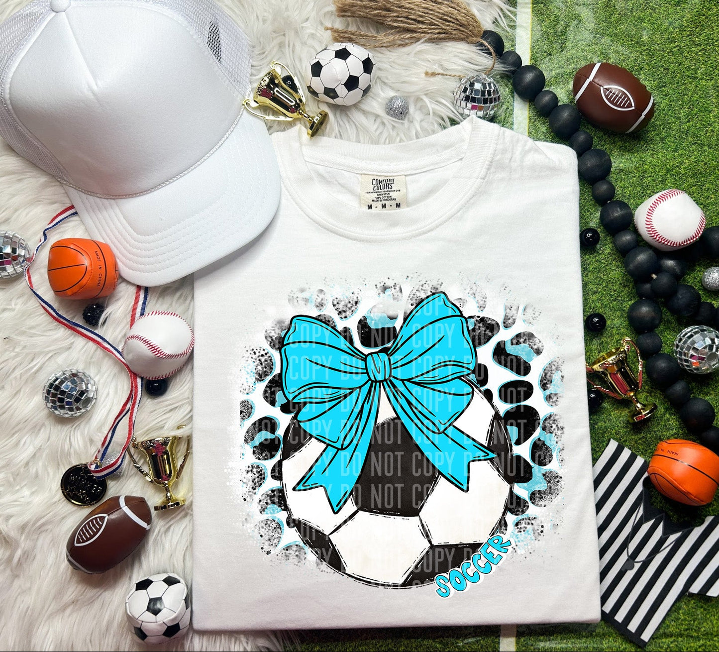 Leopard Soccer Bow Coquette Blue SHIRT