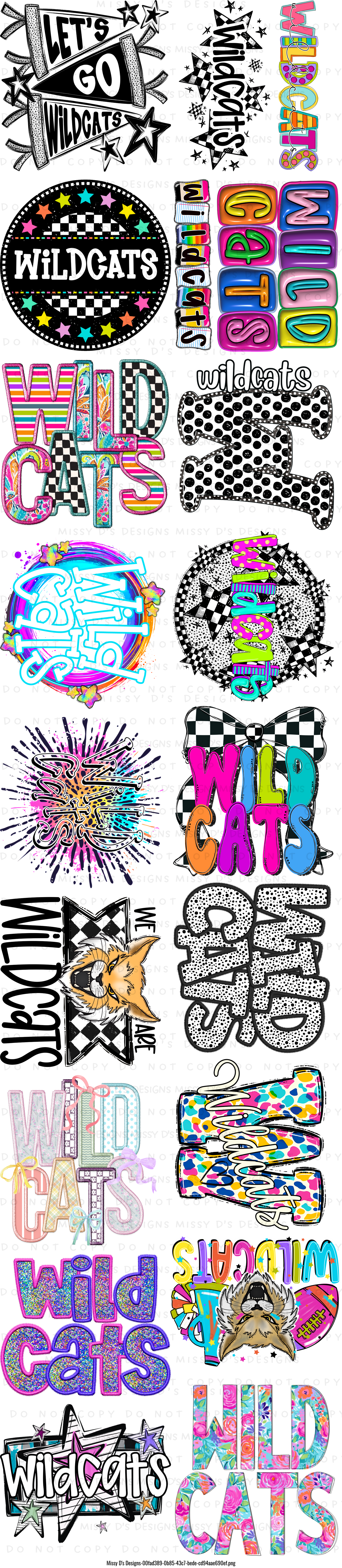 22 x 100 inch Wildcats Mascot Pre-made Gang Sheet