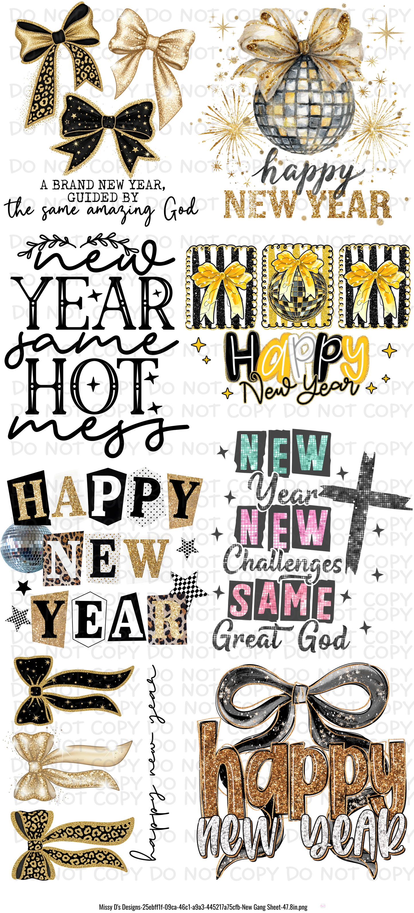 48 inch New Years Pre-Made DTF Gang Sheet 22 x 48 inches
