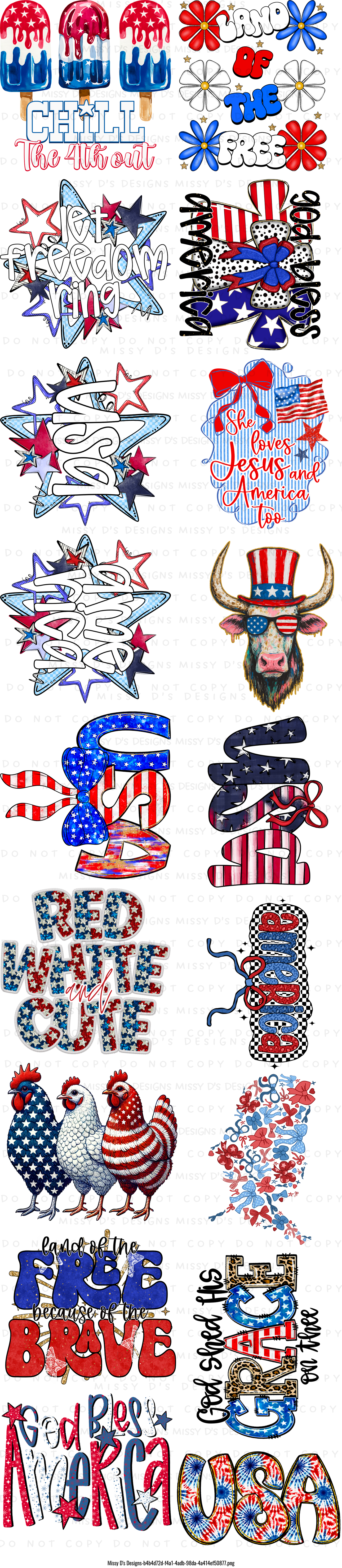 22 x 100 inch Patriotic Pre-made Gang Sheet