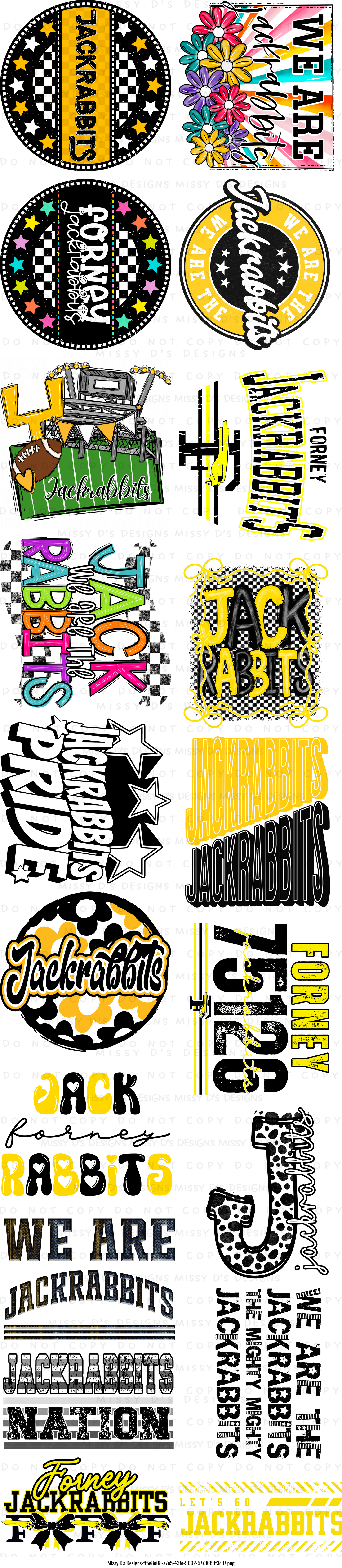 22 x 100 inch Forney Jackrabbits Pre-made Gang Sheet