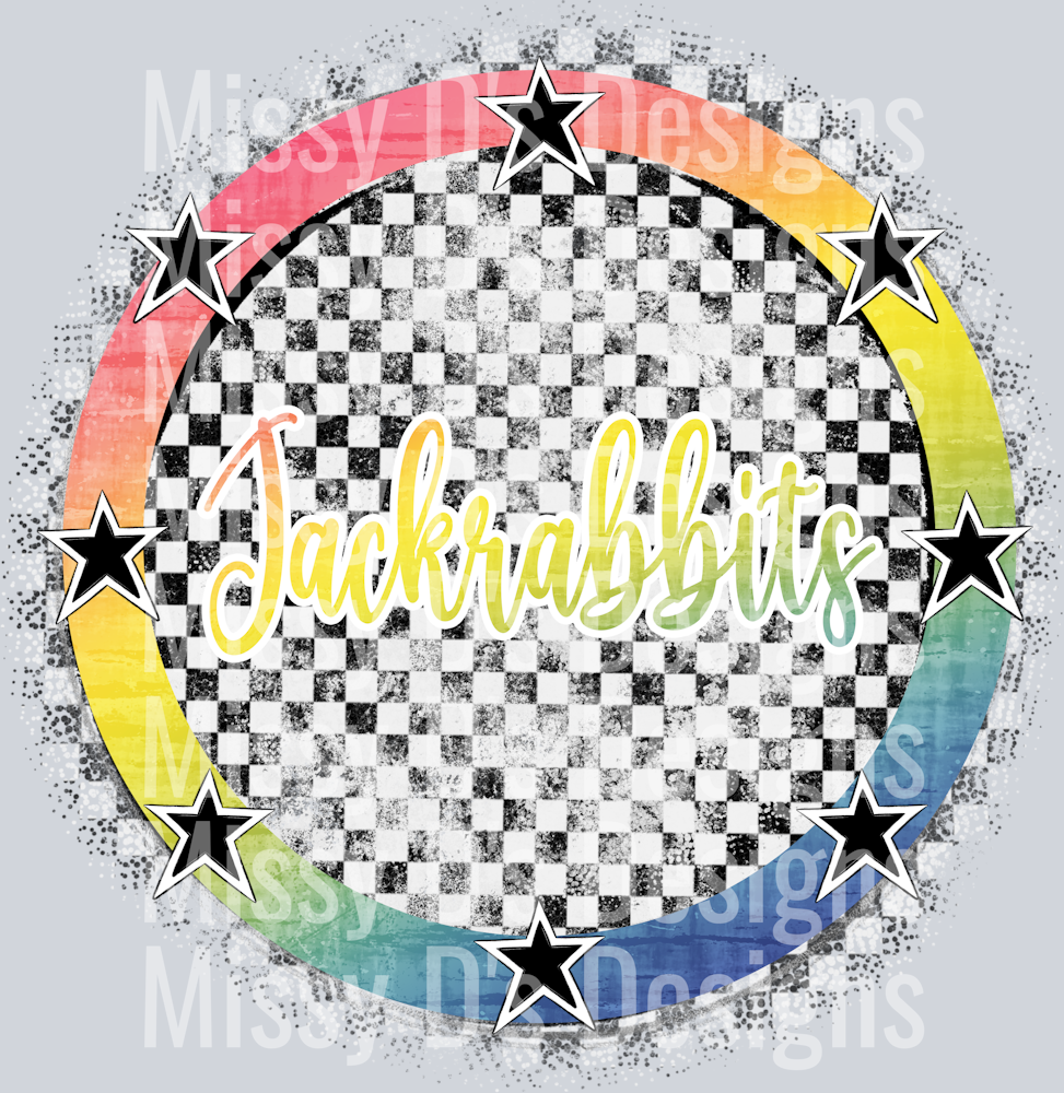 Rainbow checkered mascot jackrabbits