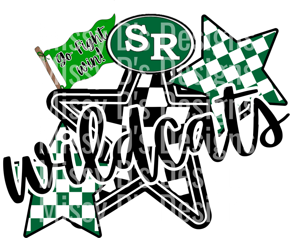 Slytherin Wildcats Go Fight Win Green Checkered Stars