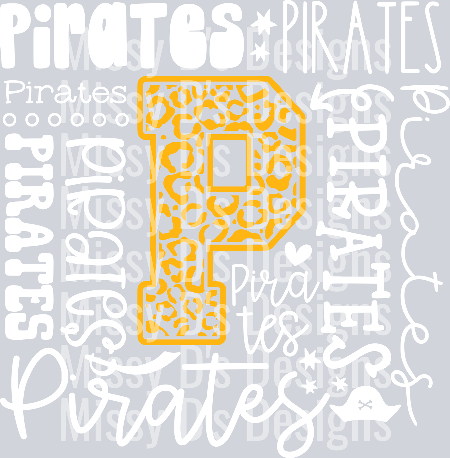 Pirates Typography Collage - yellow white