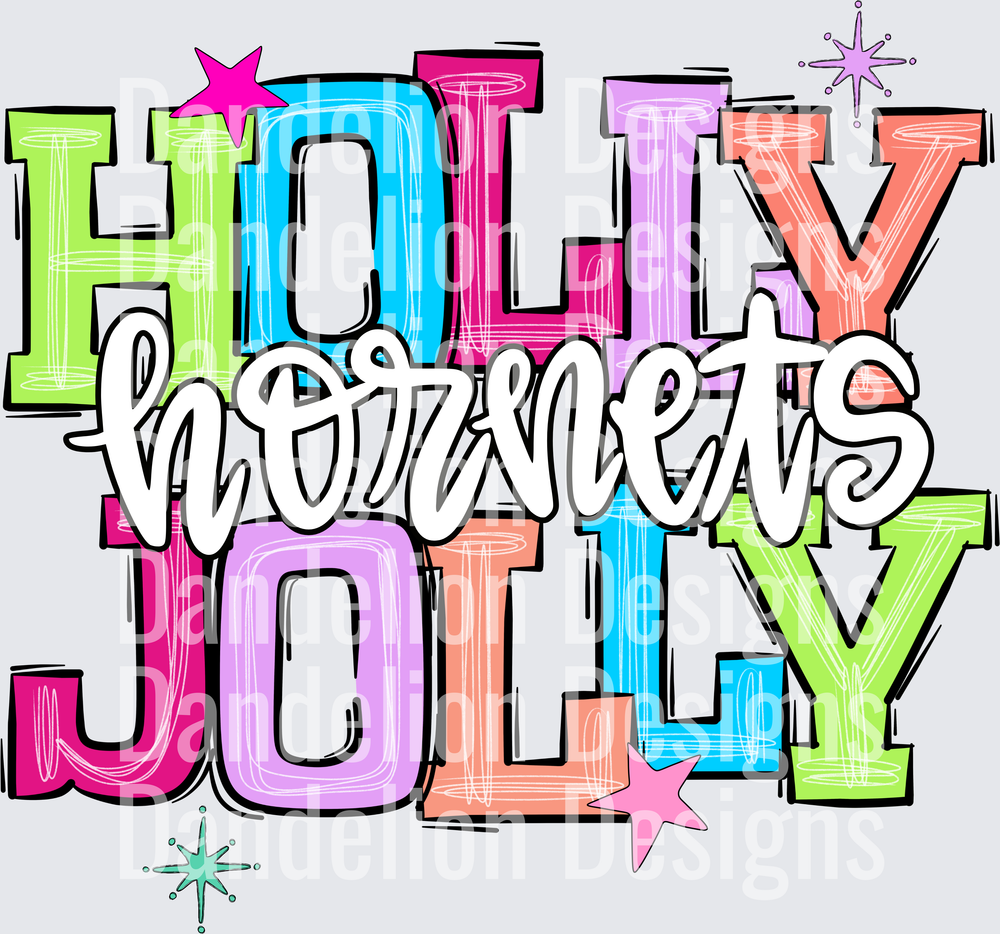 Holly Jolly Hornets Colorful Bold Typography with Stars