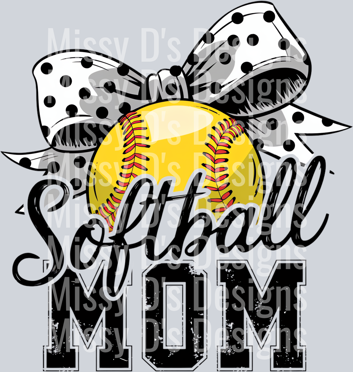 softball Mom polka dot bow Coquette Png
