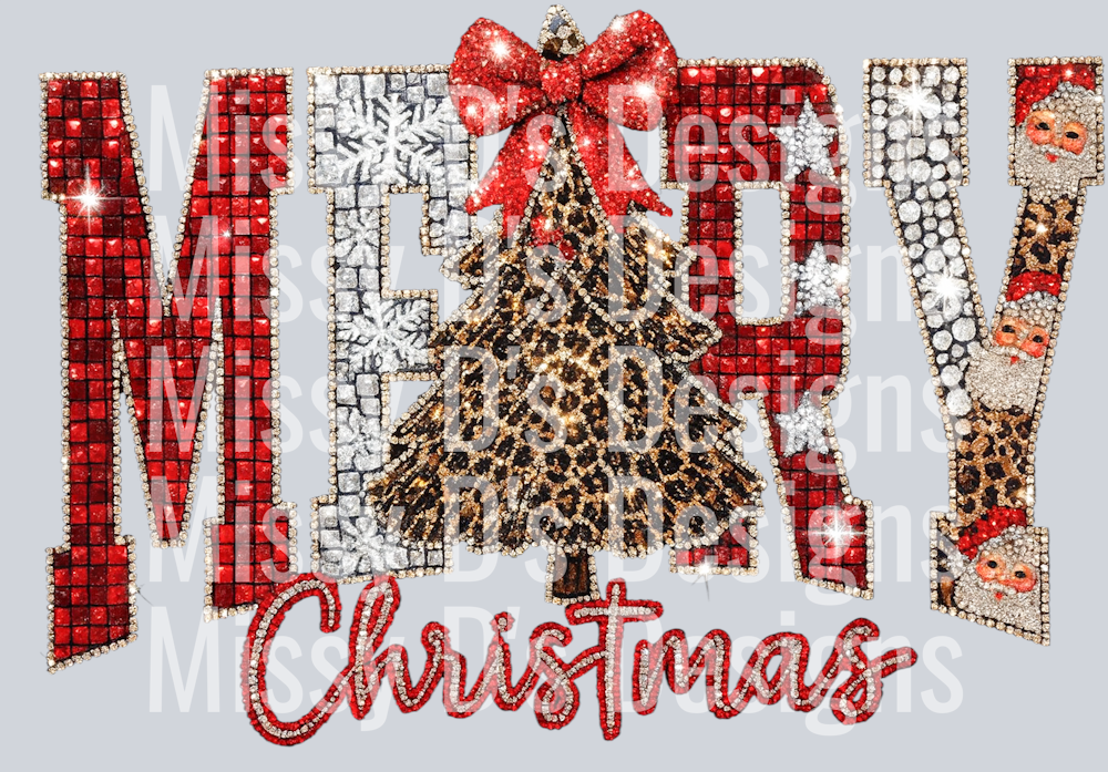 sparkly merry christmas leopard tree
