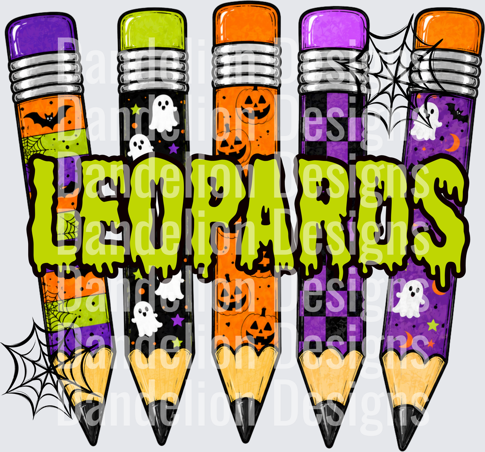 Leopards Halloween Pencils Ghosts Pumpkins Bats Drip