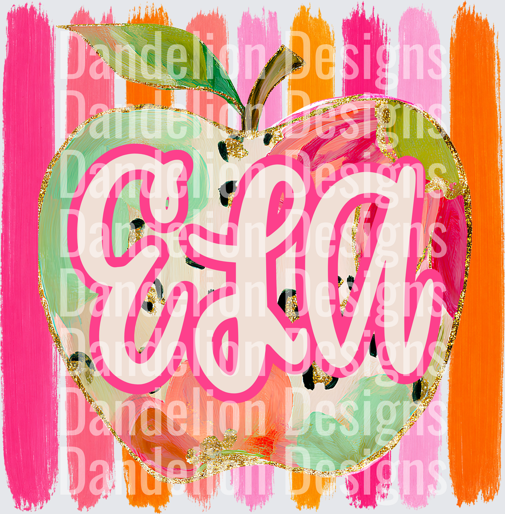 ELA Teacher Apple Gold Glitter Pink Orange Stripe Design
