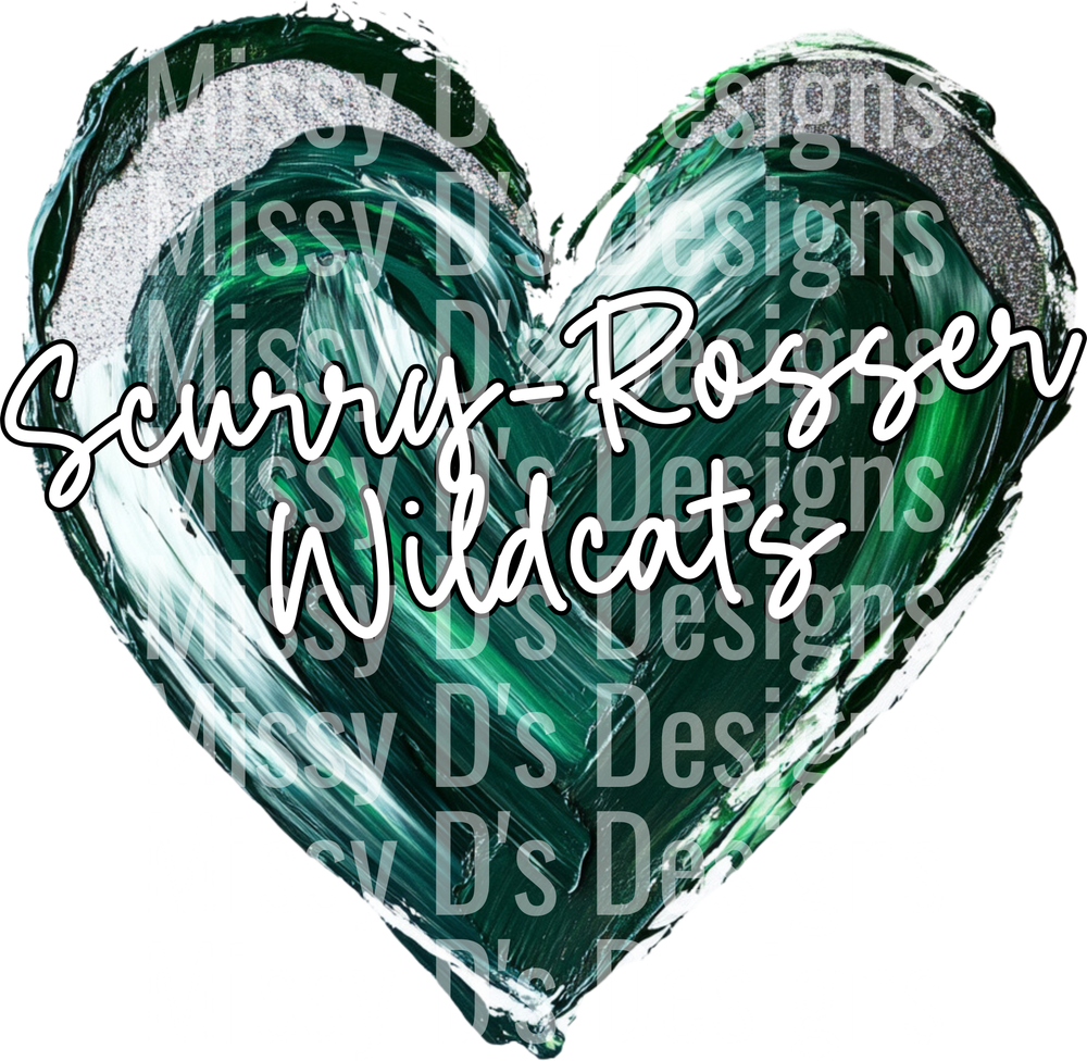 Scurry-Rosser Wildcats Green Brushstroke Heart Design