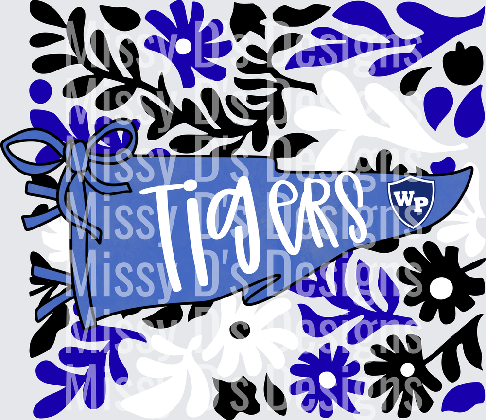 WP Tigers Blue Pennant Floral Boho Banner Design