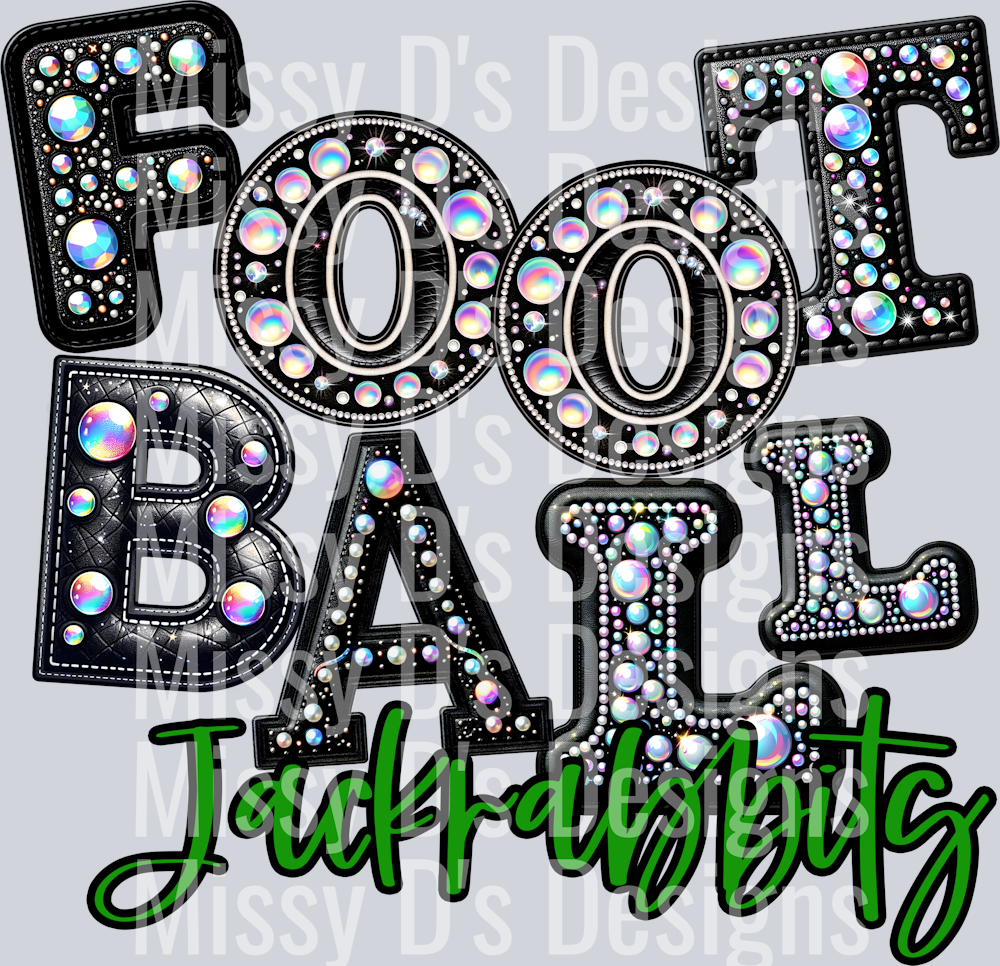 Leather Rhinestone Football Jackrabbits Green