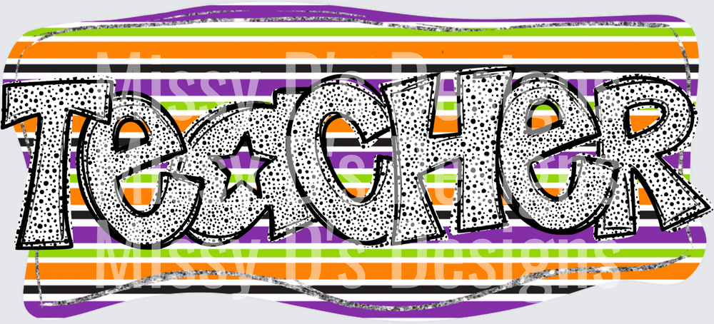 Teacher Bold Dotted Text Halloween Stripe Background