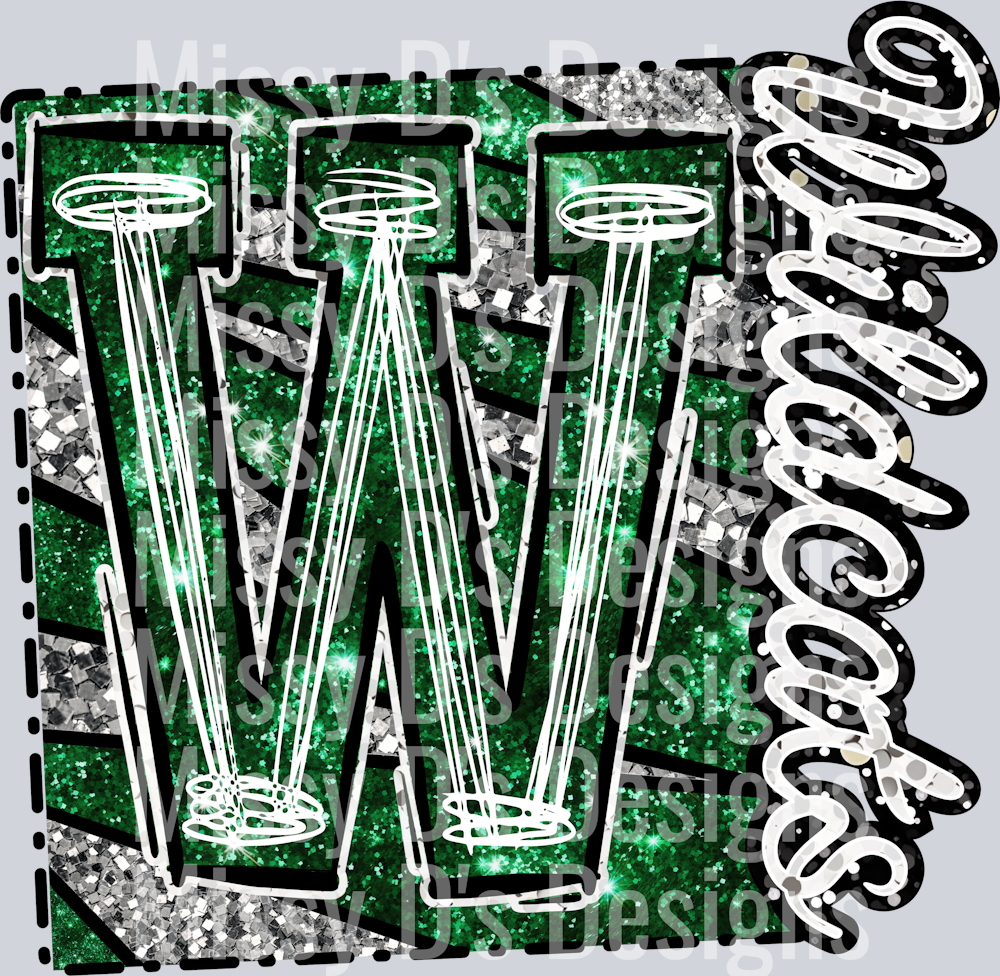 Wildcats faux glitter W green