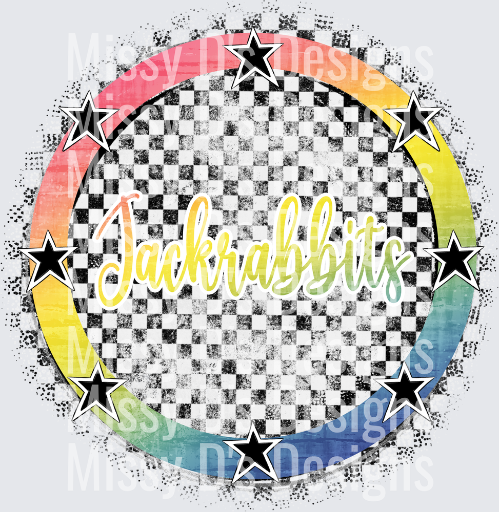 Rainbow checkered mascot jackrabbits