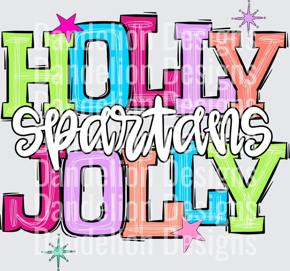 Holly Jolly Spartans Colorful Bold Typography Christmas