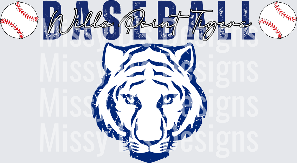 Wills Point Tigers Baseball Distressed Tiger Mascot
