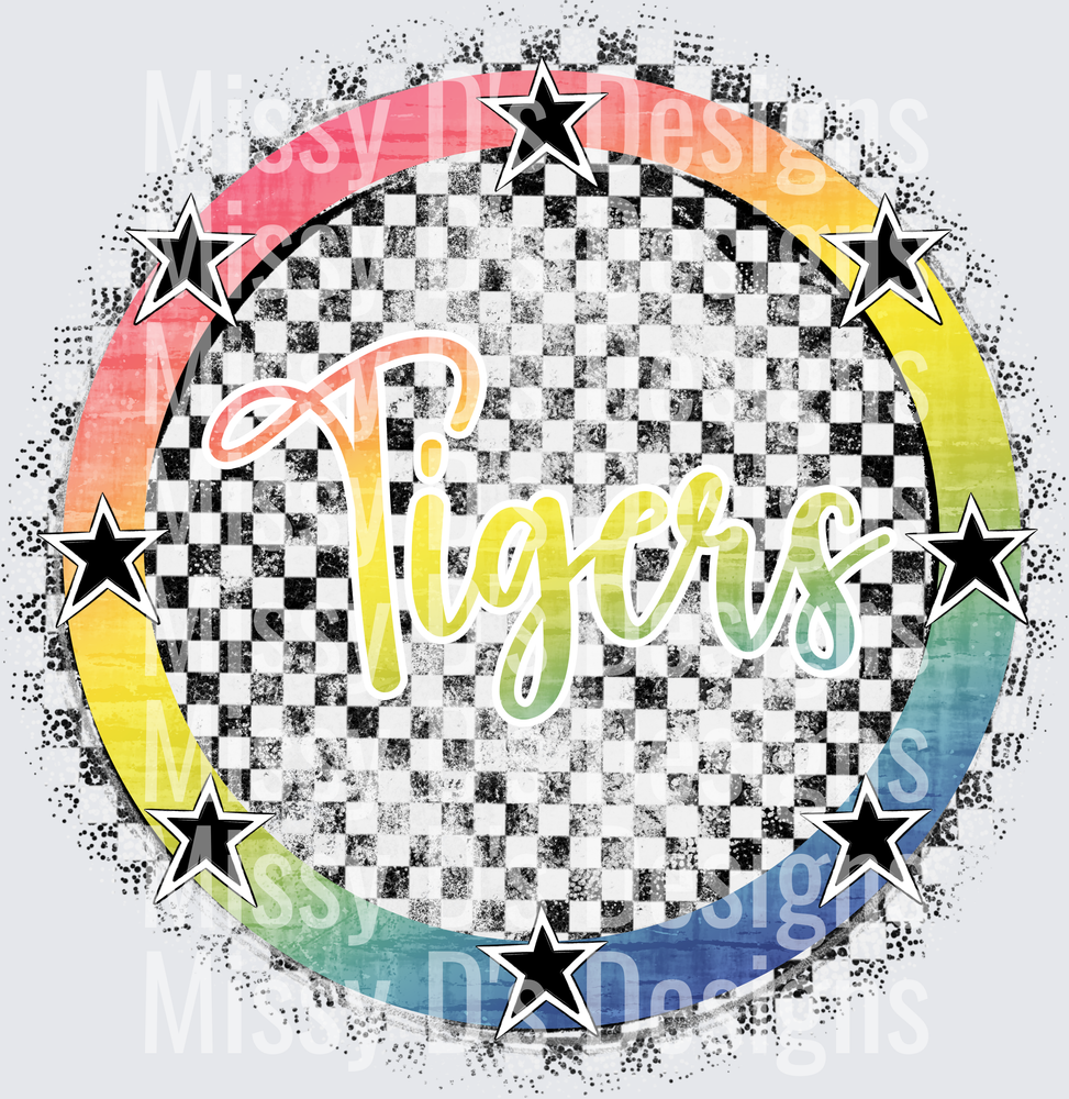 Rainbow checkered mascot tigers