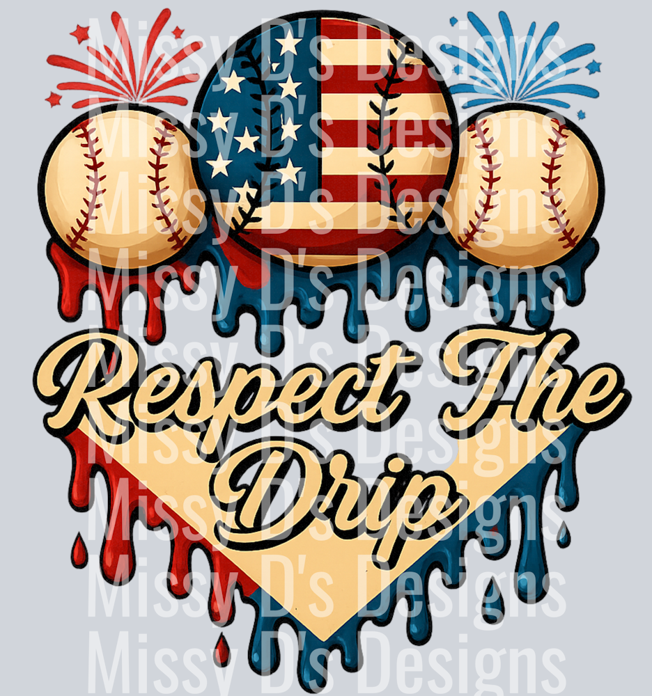 Baseball Ice Cream Dripping 4th of July Respect The Drip
