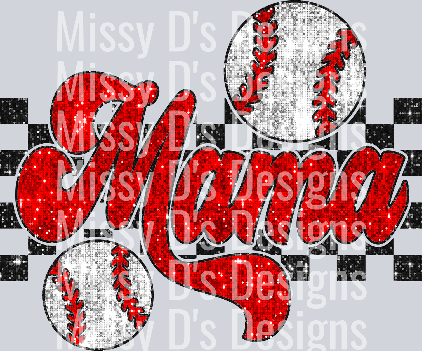 SequinCheckeredBaseballMama