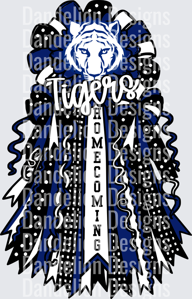 Tigers Homecoming Mum Navy Black White Ribbon Corsage