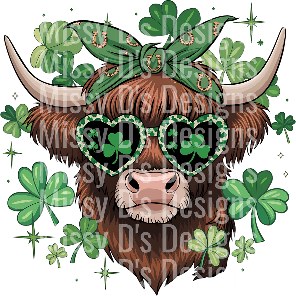 St Patrick's Day Highland Cow PNG