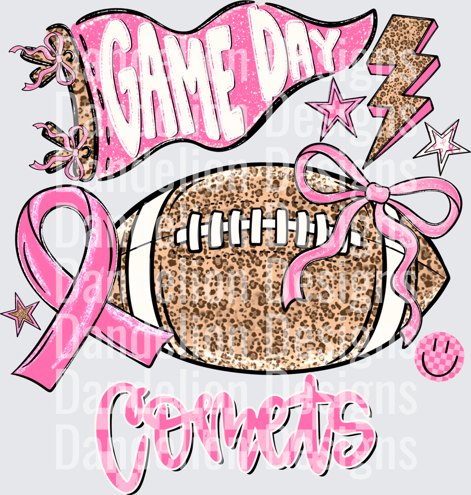 Game Day Comets Football Leopard Pink Ribbon Breast Cancer