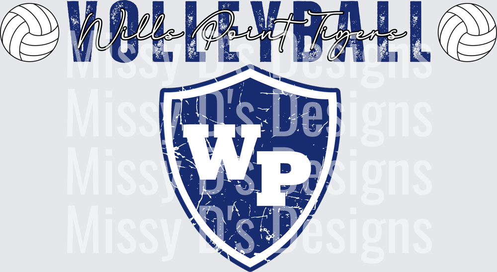 Wills Point Tigers Volleyball WP Shield Distressed Blue