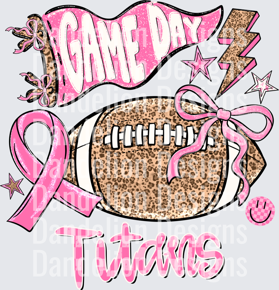 Game Day Titans Pink Leopard Football Breast Cancer Ribbon