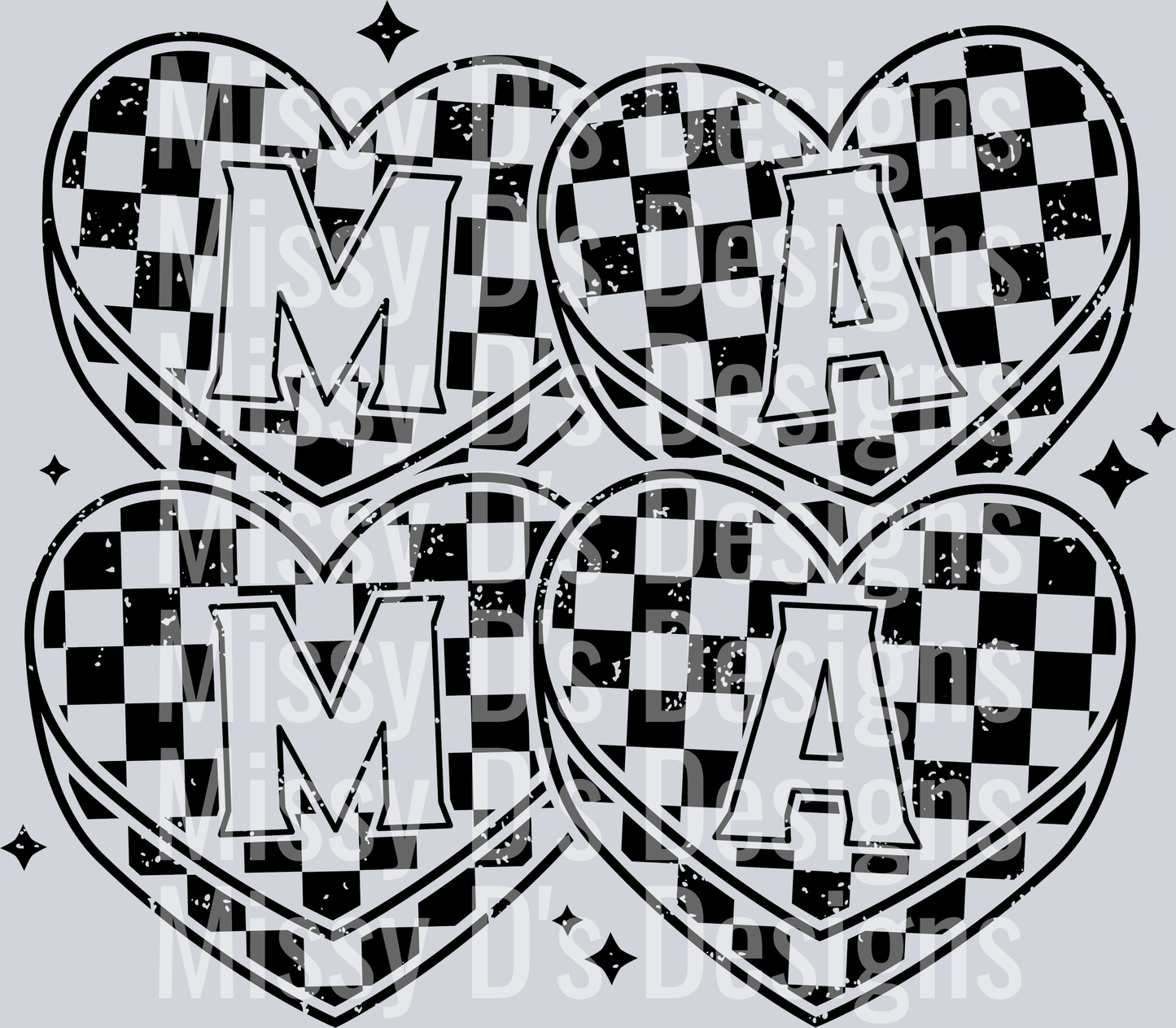 4 checkered heart mama ma ma black
