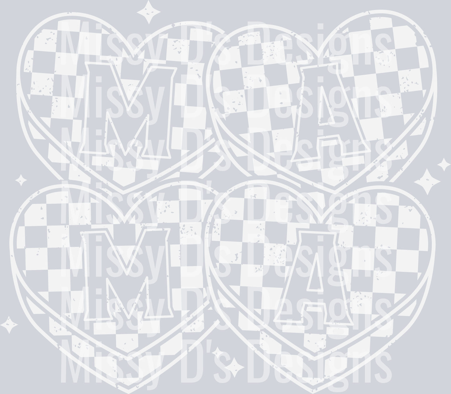 4 checkered heart mama ma ma white