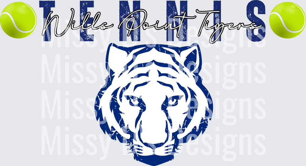 Wills Point Tigers Tennis Distressed Tiger Face Design