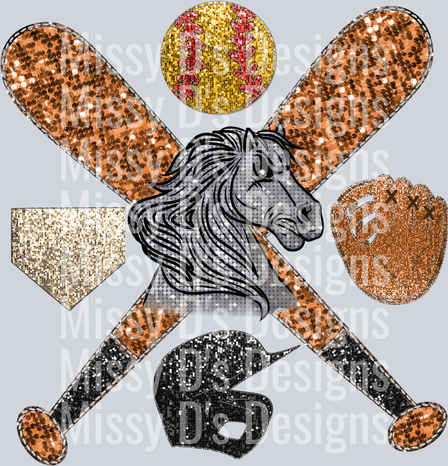 softball glitter mustang mascot