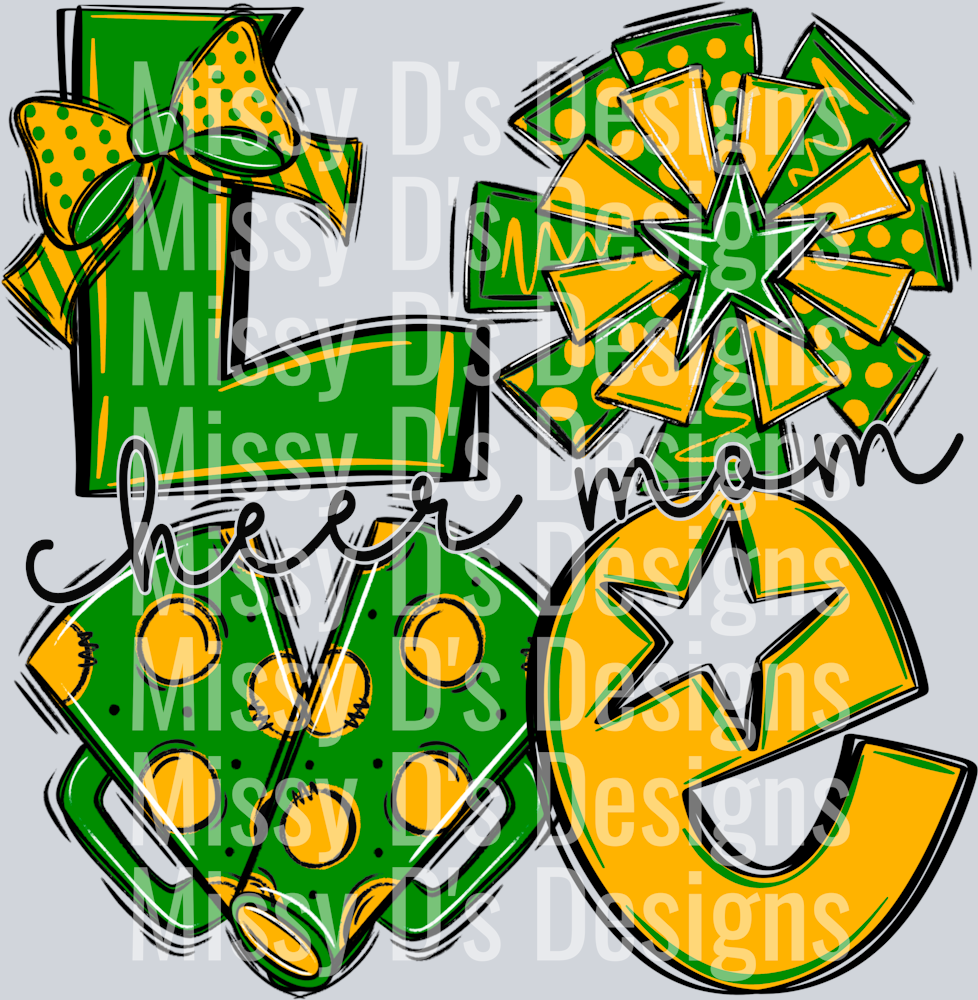 LoveCheergreenyellowgoldmom