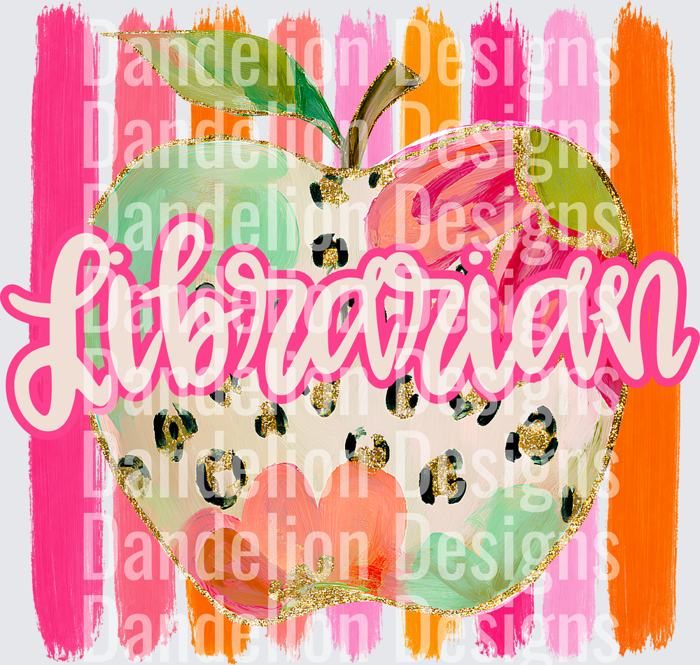 Librarian Leopard Floral Apple Gold Glitter Brush Strokes