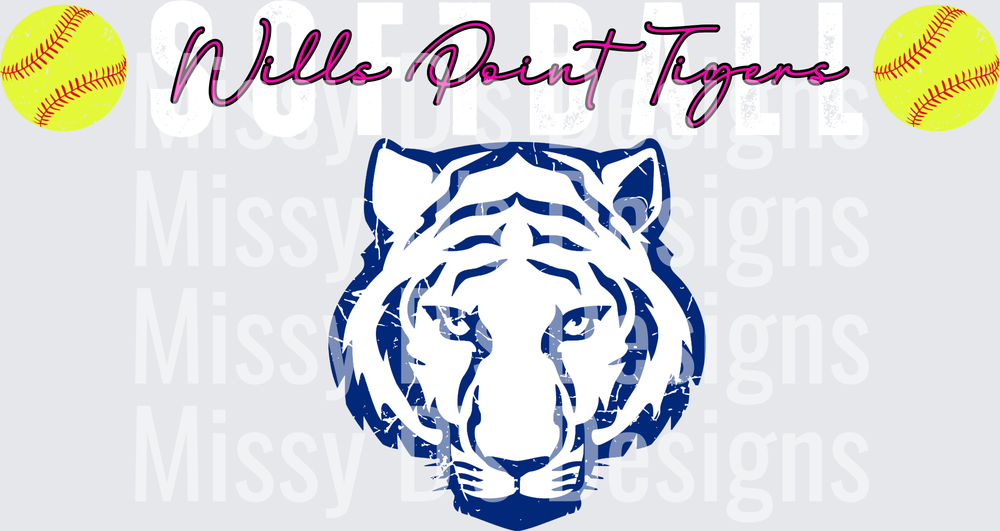 Wills Point Tigers Distressed Tiger Face Softball Design
