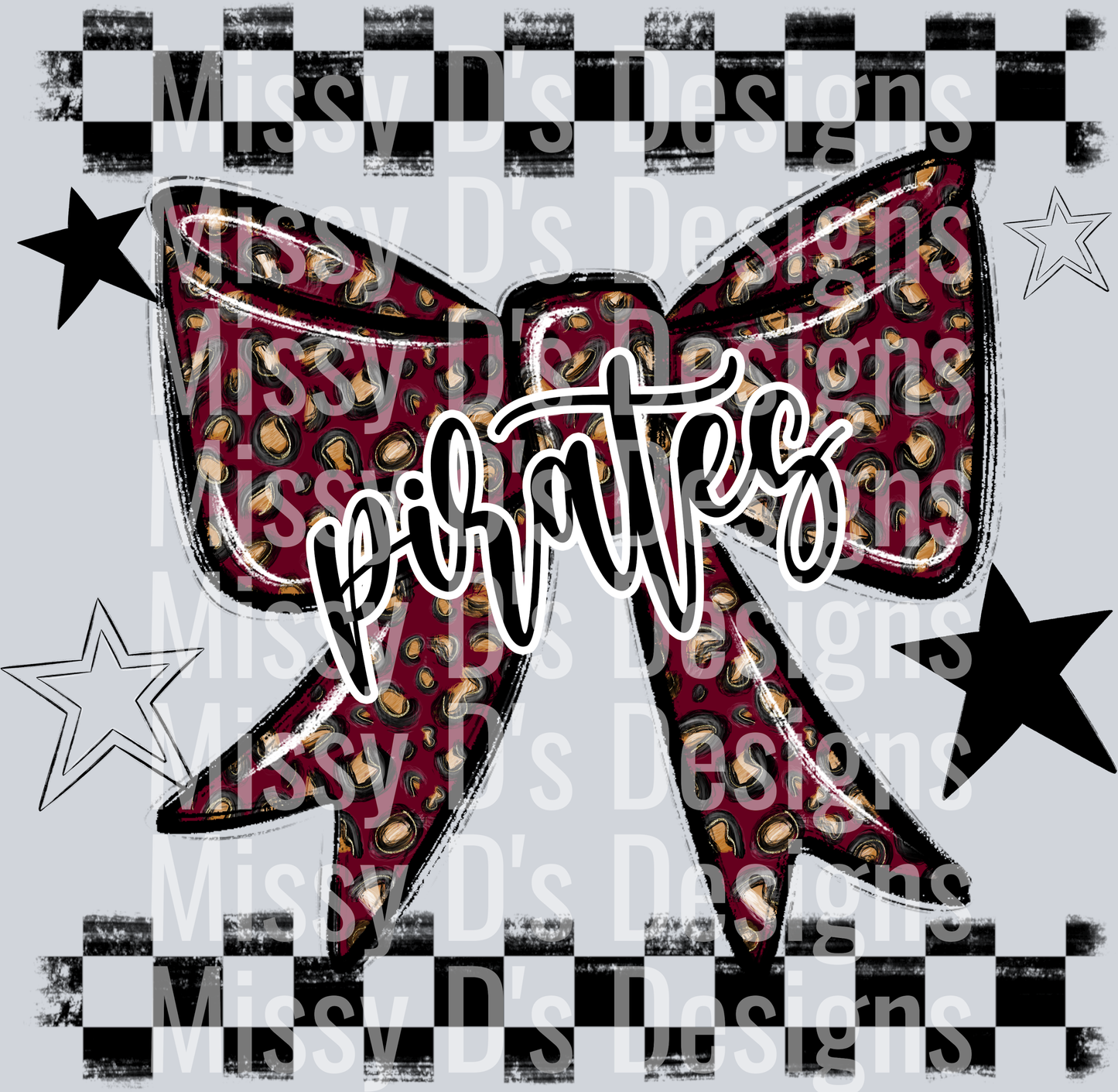 Splatter color bow pirates maroon - Kim Nelson