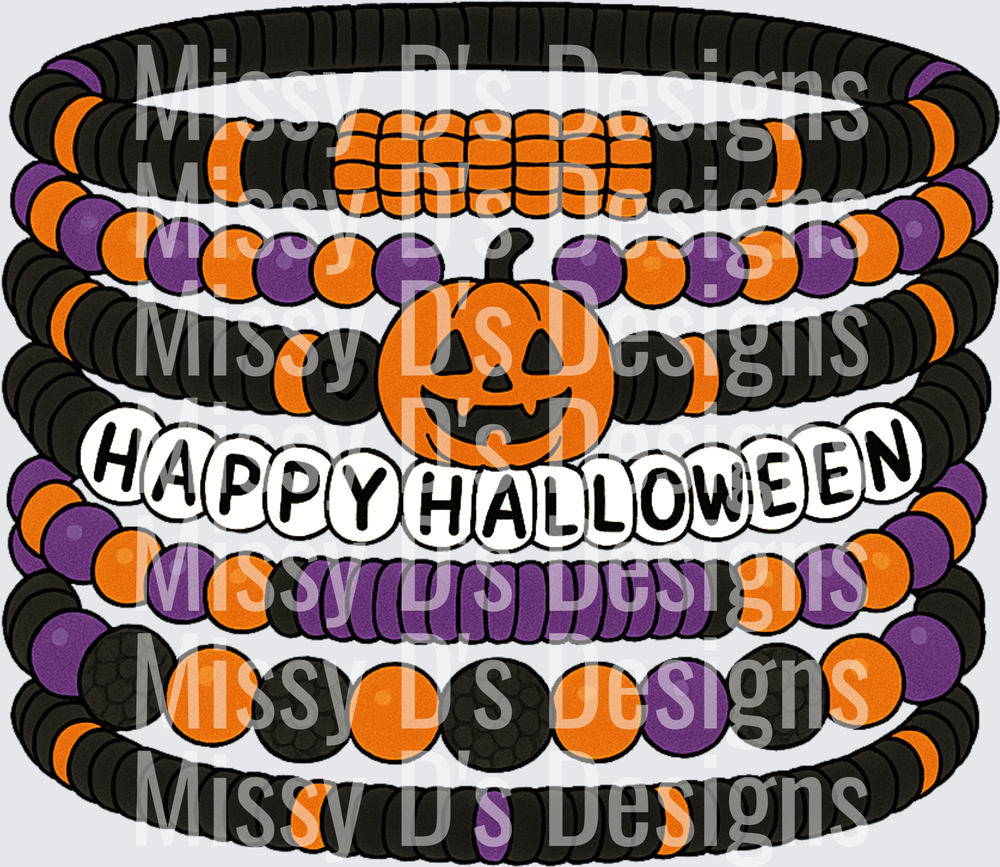 Happy Halloween Stacked Bracelet Stack Jack-o-Lantern Beads