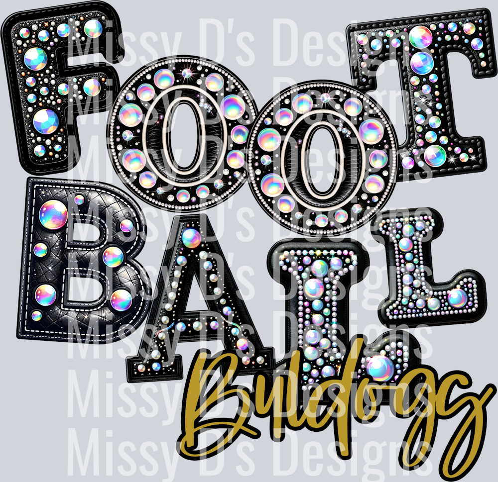 Leather Rhinestone Football Bulldogs Gold Yellow