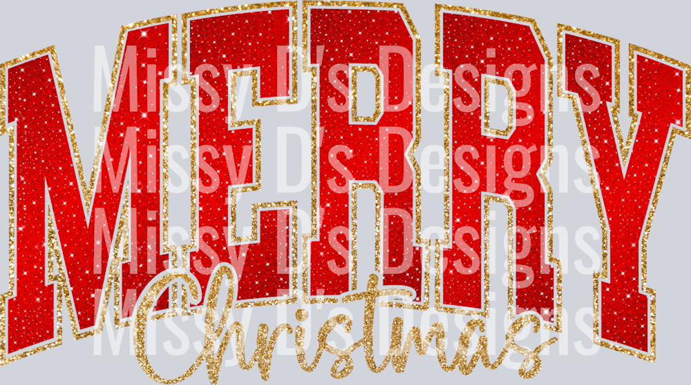 Merry Christmas Red Gold Faux Glitter 300dpi